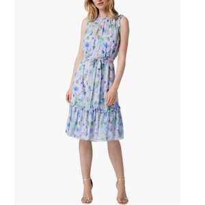 ADRIANNA PAPELL Watercolor Floral Chiffon Midi Dress Purple Multi‎ Size 8 NWT